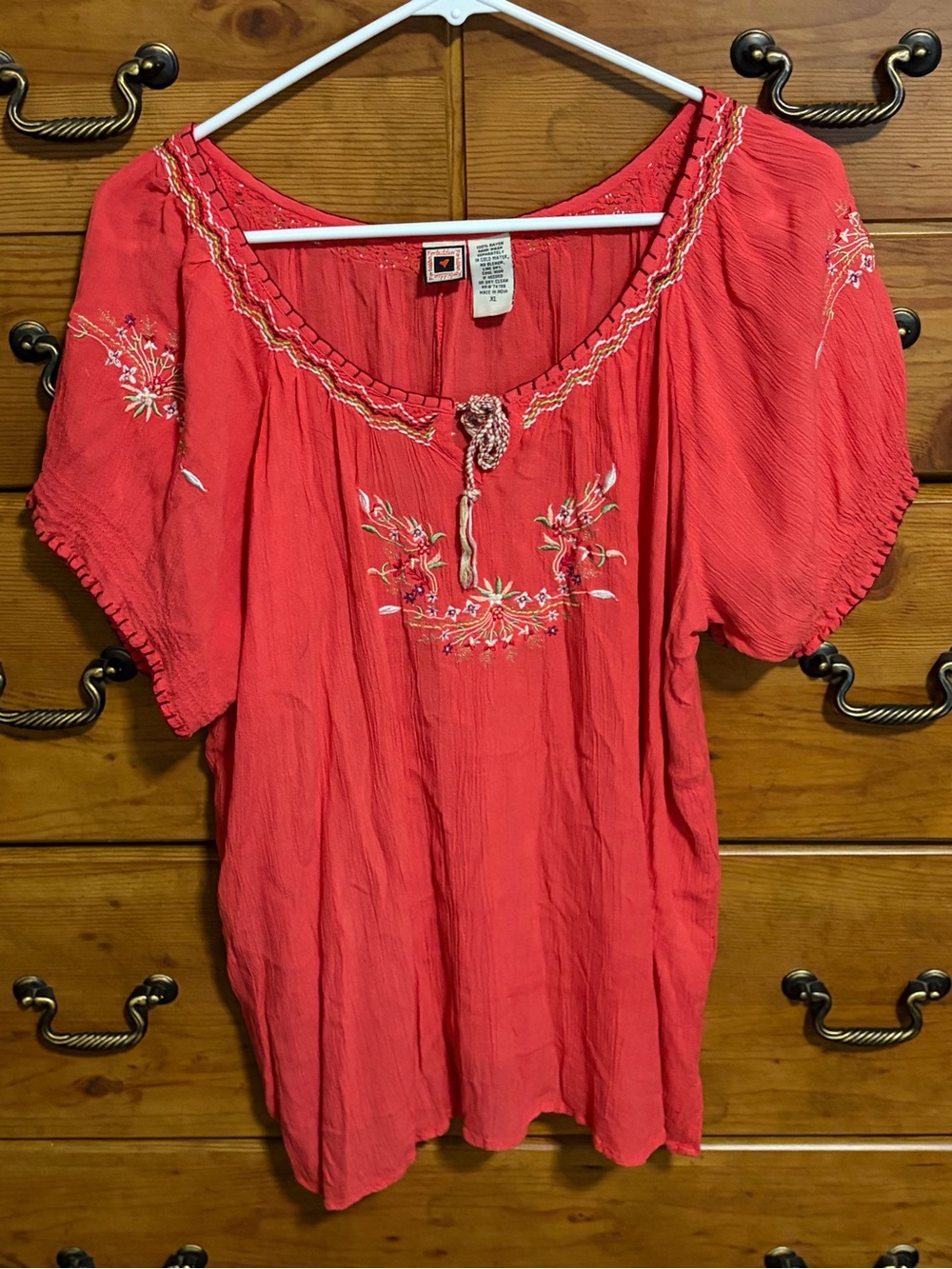 Embroidered Boho Blouse in Coral Pink